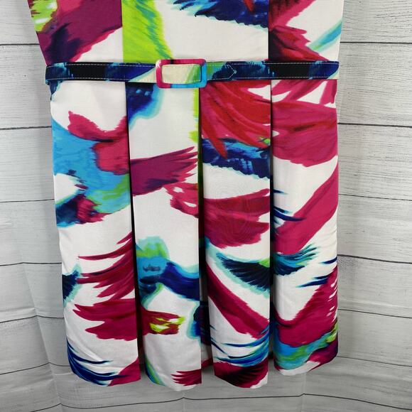 Eliza J Womens size 10 P Floral Bird Dress Belted Tulle Lined Cutout Fit & Flare - Picture 7 of 15